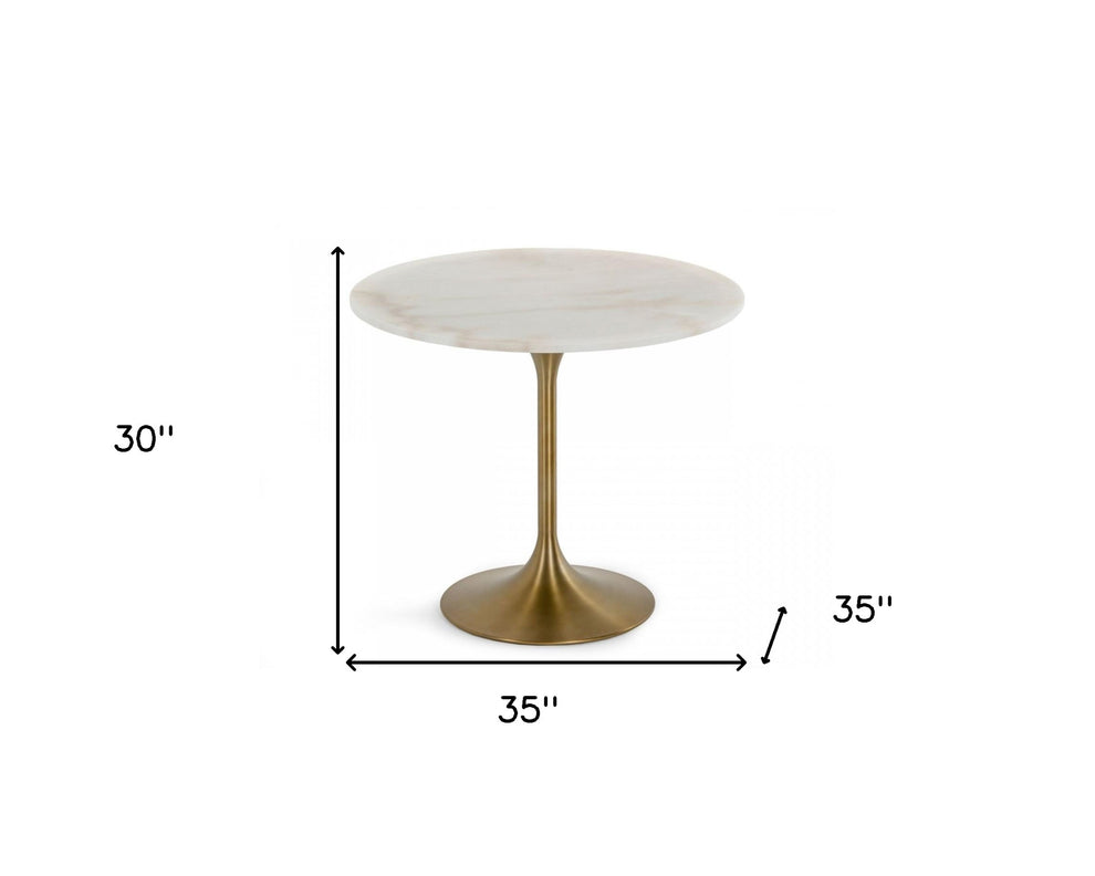 White And Gold Rounded Marble And Metal Dining Table By Homeroots | Dining Tables | Modishstore - 5