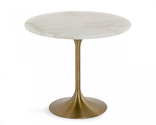 White And Gold Rounded Marble And Metal Dining Table By Homeroots | Dining Tables | Modishstore - 1
