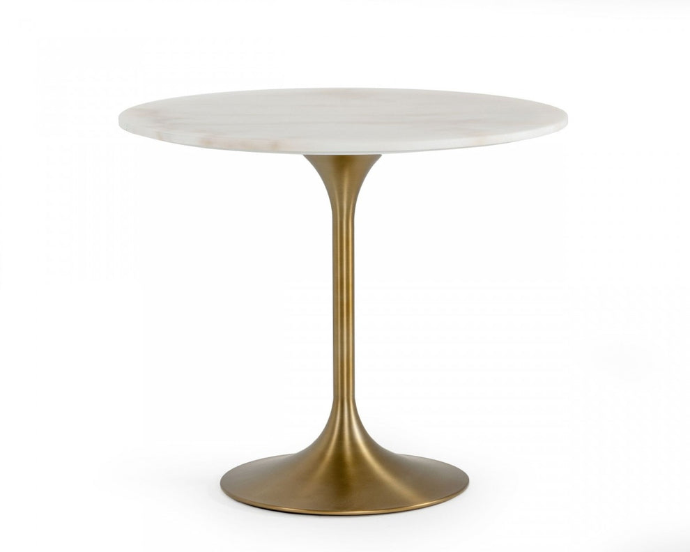 White And Gold Rounded Marble And Metal Dining Table By Homeroots | Dining Tables | Modishstore - 2