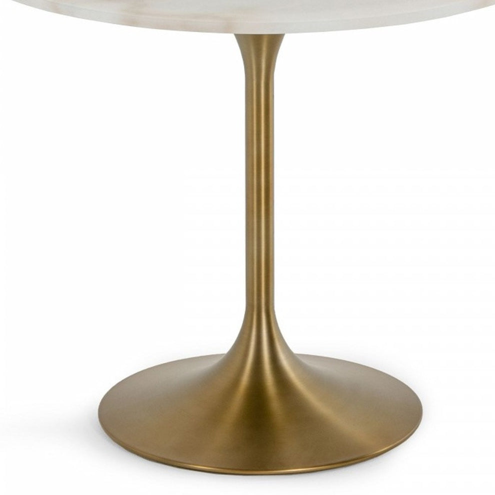White And Gold Rounded Marble And Metal Dining Table By Homeroots | Dining Tables | Modishstore - 4