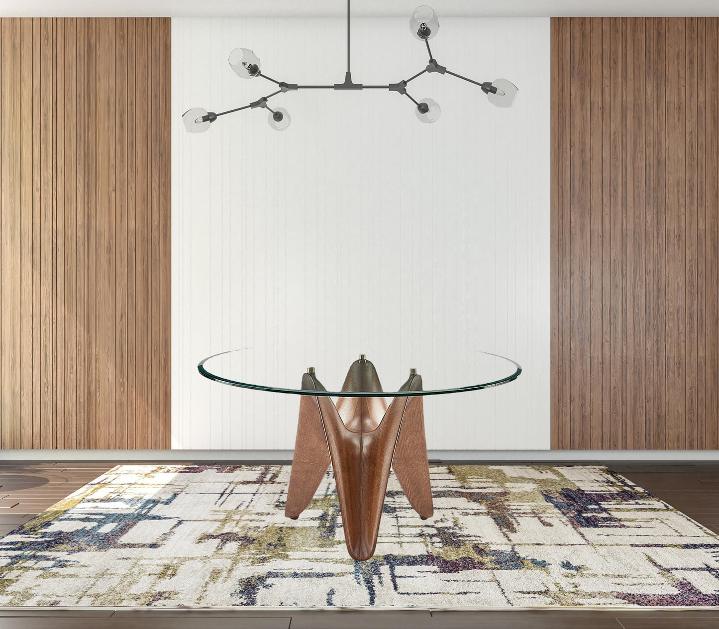 Clear And Brown Rounded Glass And Solid Manufactured Wood Pedestal Base Dining Table By Homeroots | Dining Tables | Modishstore - 2