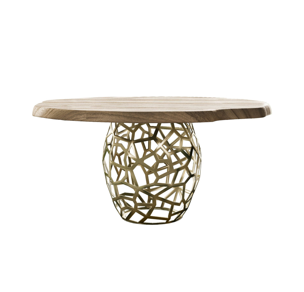 Acacia Live Edge Rounded Solid Wood And Brass Dining Table By Homeroots | Dining Tables | Modishstore - 2