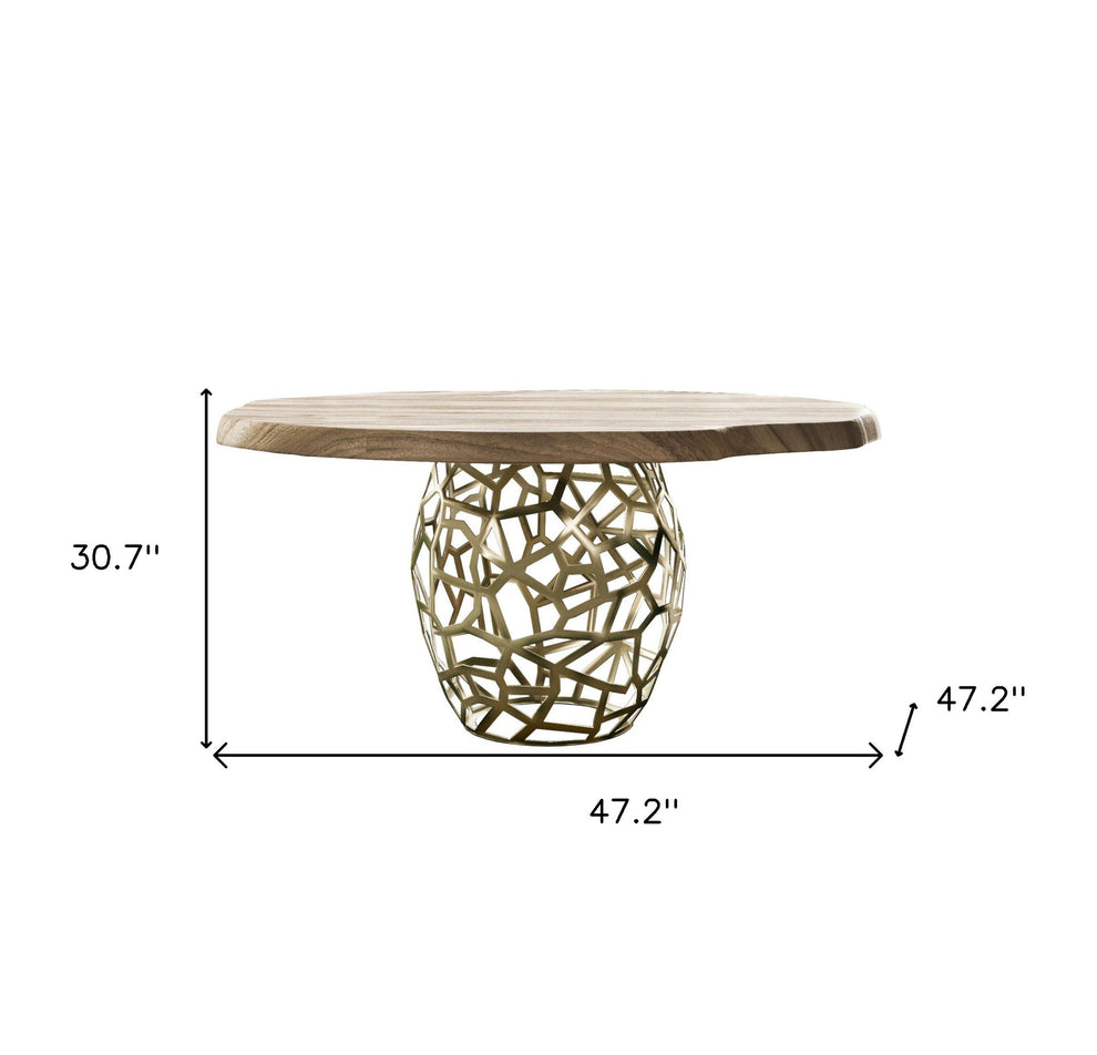Acacia Live Edge Rounded Solid Wood And Brass Dining Table By Homeroots | Dining Tables | Modishstore - 4