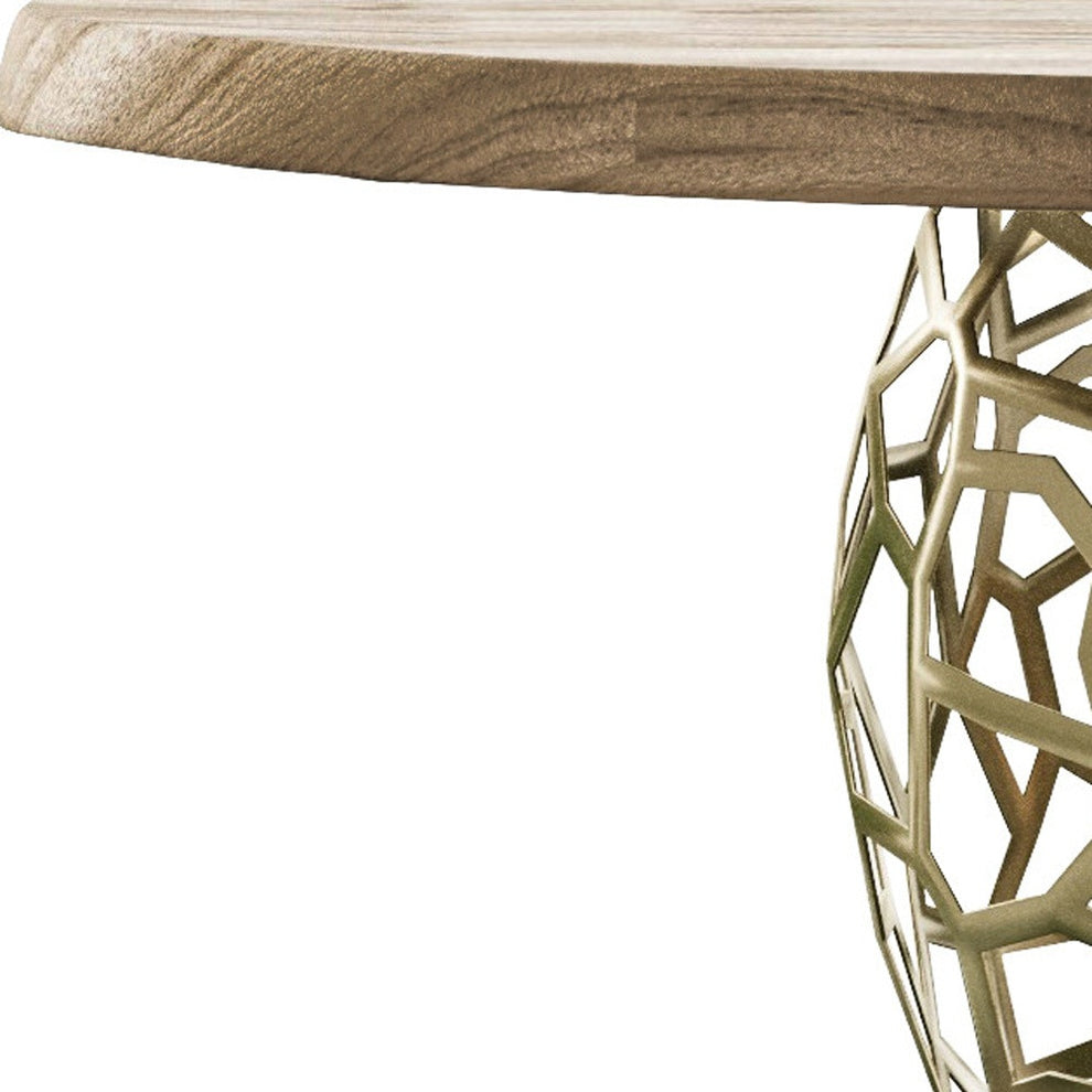 Acacia Live Edge Rounded Solid Wood And Brass Dining Table By Homeroots | Dining Tables | Modishstore - 3