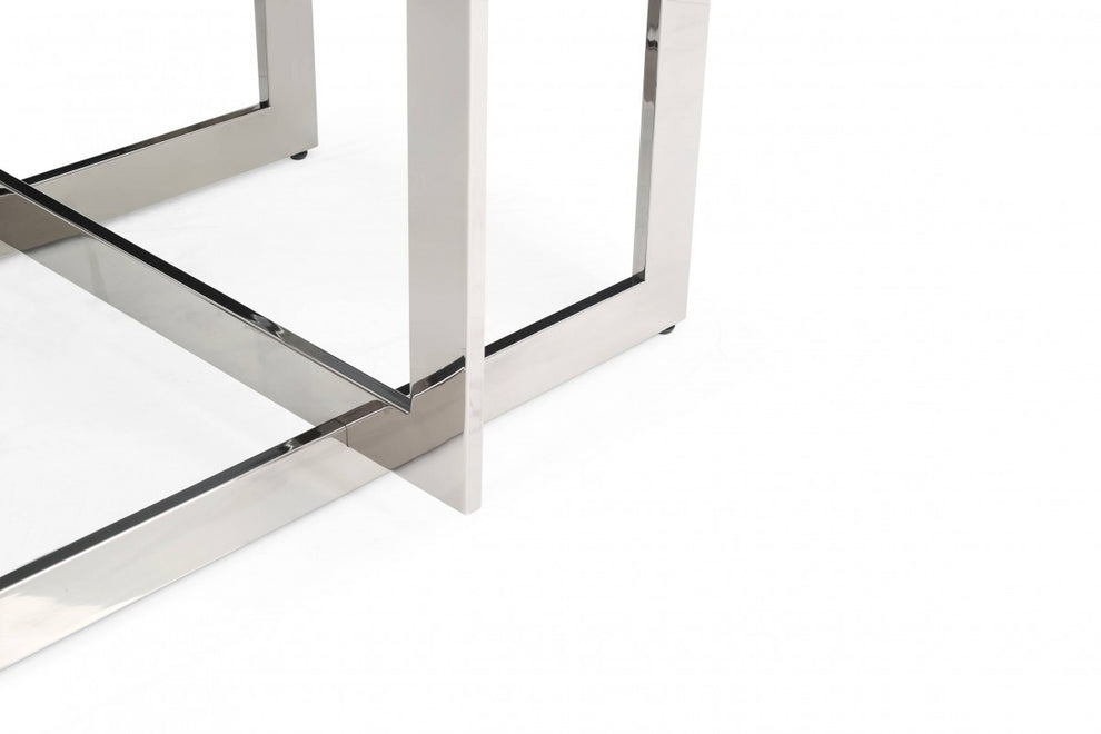Clear And Gunmetal Square Glass And Stainless Steel Pedestal Base Dining Table By Homeroots | Dining Tables | Modishstore - 5