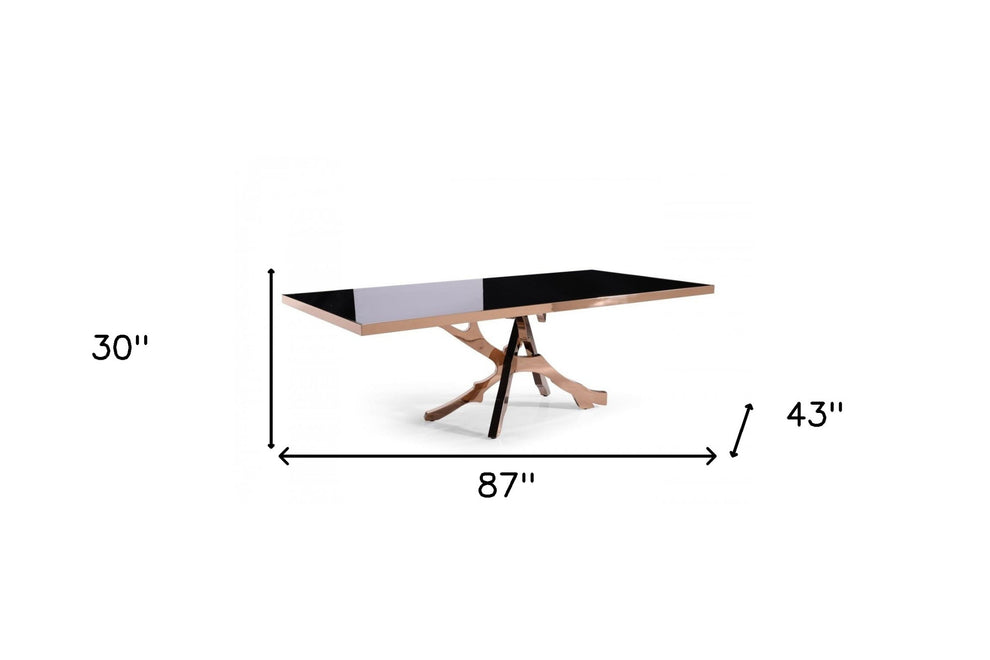 Black And Gold Glass And Stainless Steel Pedestal Base Dining Table By Homeroots | Dining Tables | Modishstore - 6