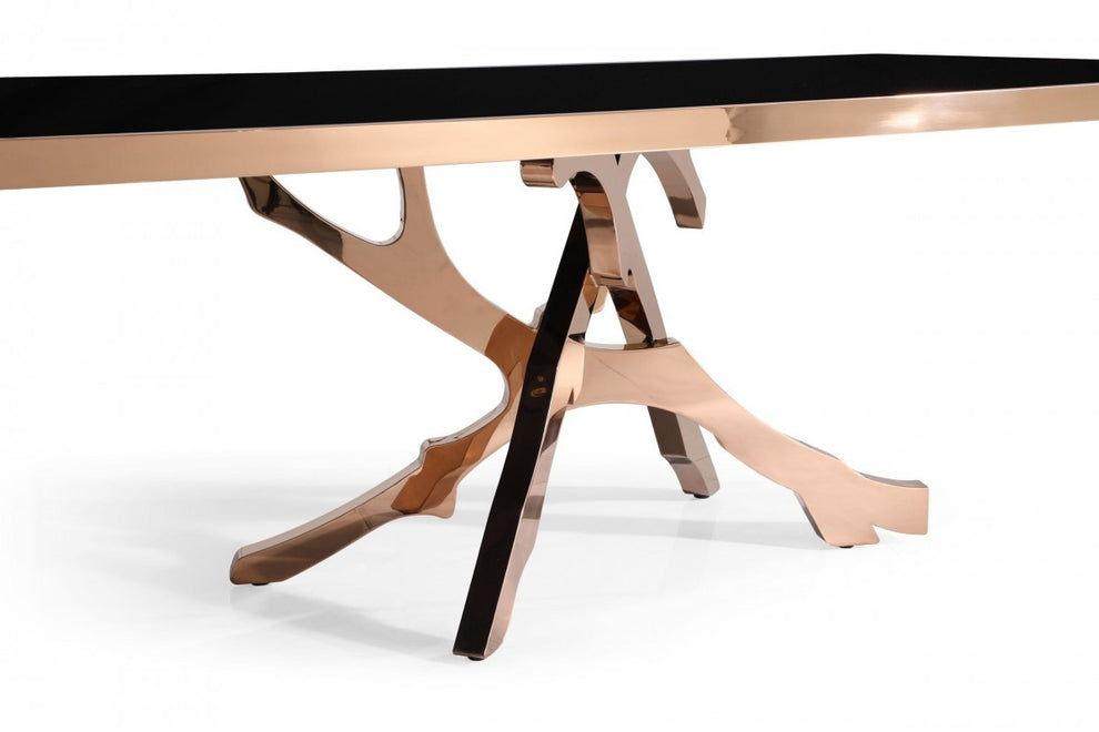 Black And Gold Glass And Stainless Steel Pedestal Base Dining Table By Homeroots | Dining Tables | Modishstore - 5