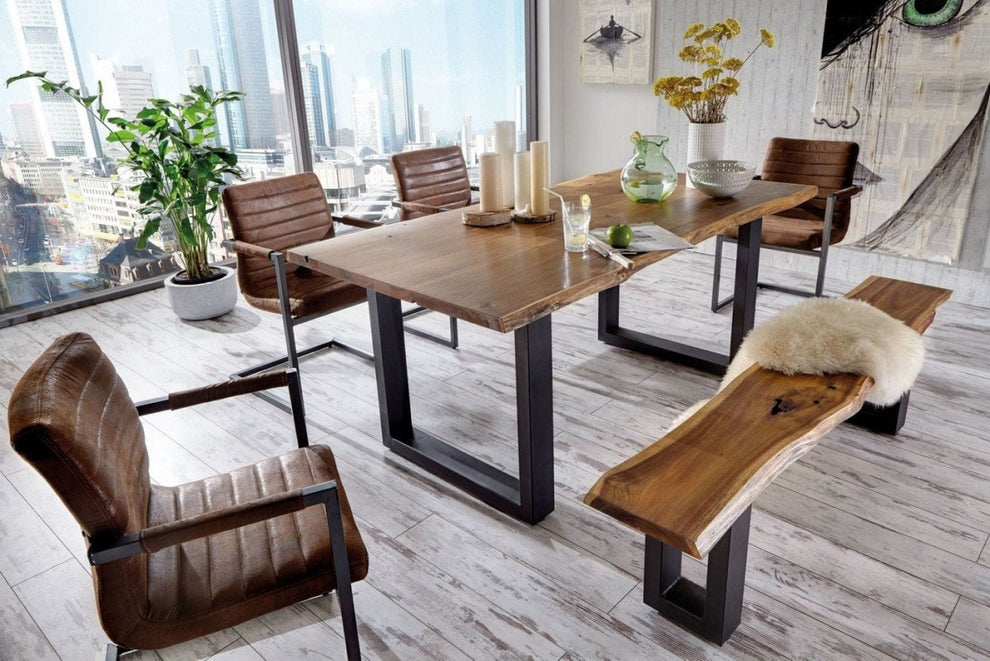 Brown And Black Solid Wood And Metal Sled Base Dining Table By Homeroots | Dining Tables | Modishstore - 6