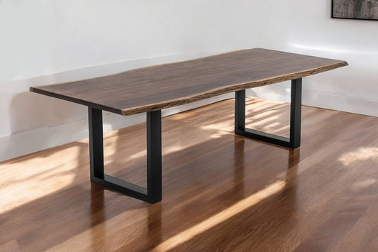 Brown And Black Solid Wood And Metal Sled Base Dining Table By Homeroots | Dining Tables | Modishstore - 1