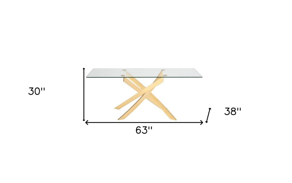 Clear And Gold Rectangular Glass And Stainless Steel Dining Table By Homeroots | Dining Tables | Modishstore - 4