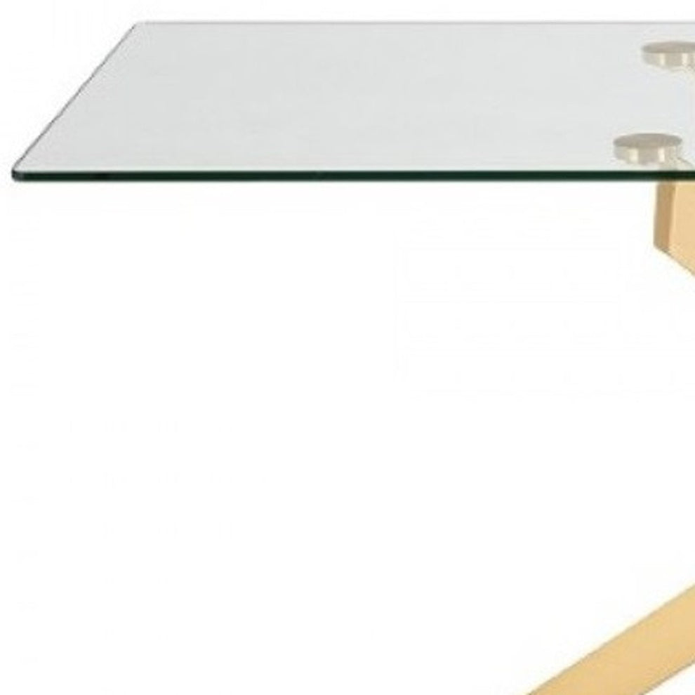 Clear And Gold Rectangular Glass And Stainless Steel Dining Table By Homeroots | Dining Tables | Modishstore - 3