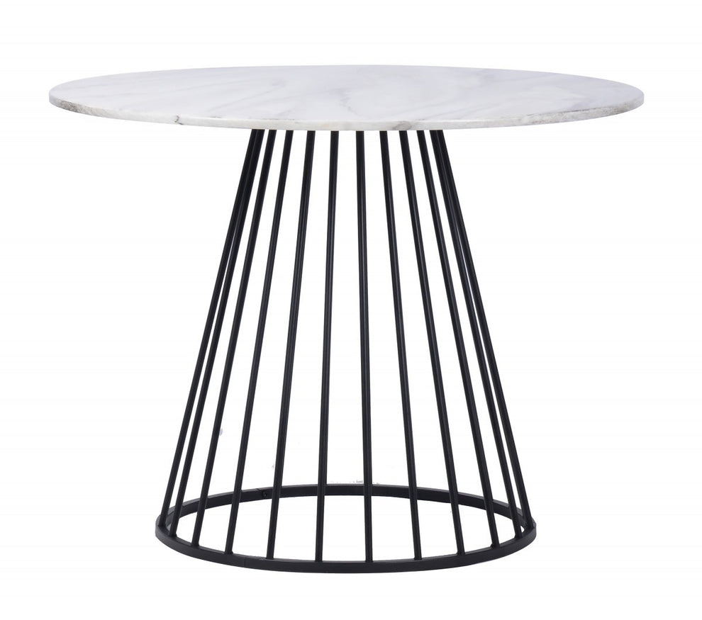 White And Black Rounded Metal Pedestal Base Dining Table By Homeroots | Dining Tables | Modishstore - 2