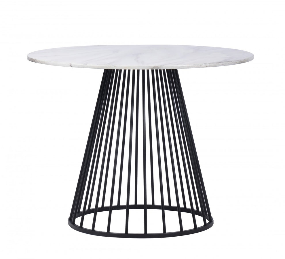 White And Black Rounded Metal Pedestal Base Dining Table By Homeroots | Dining Tables | Modishstore - 3