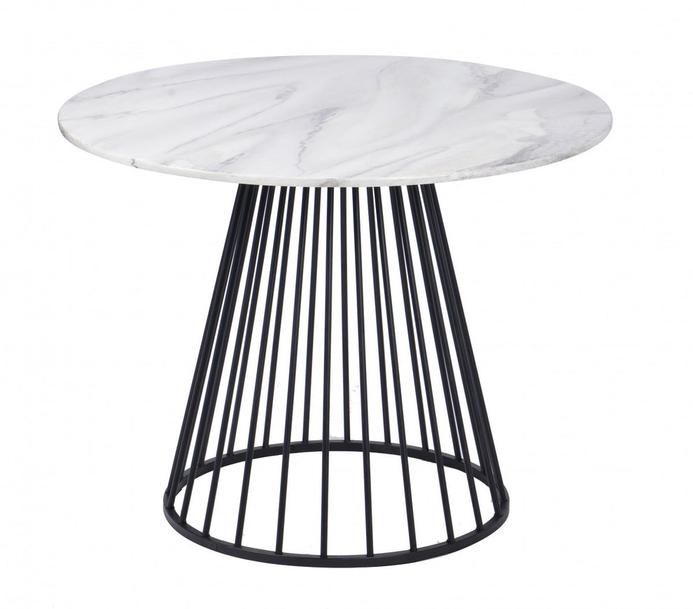 White And Black Rounded Metal Pedestal Base Dining Table By Homeroots | Dining Tables | Modishstore - 4