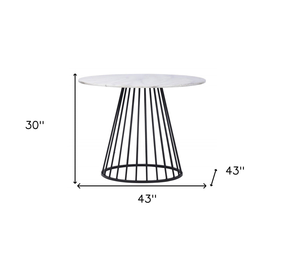 White And Black Rounded Metal Pedestal Base Dining Table By Homeroots | Dining Tables | Modishstore - 5