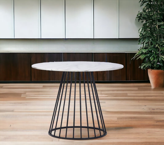 White And Black Rounded Metal Pedestal Base Dining Table By Homeroots | Dining Tables | Modishstore - 1