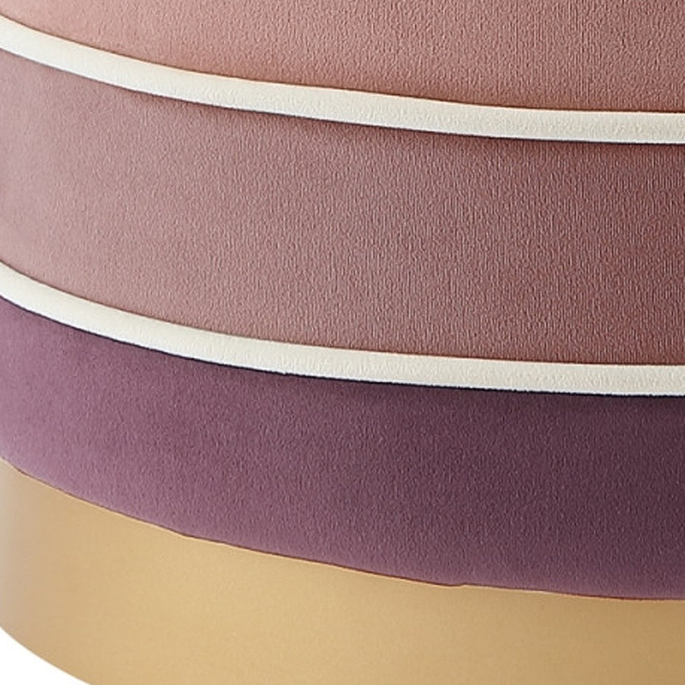 Blush Velvet And Gold Round Striped Ottoman By Homeroots | Ottomans | Modishstore - 7
