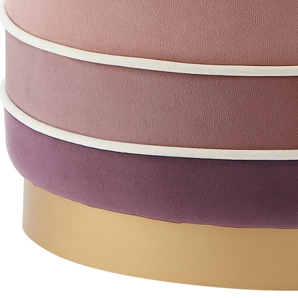 Blush Velvet And Gold Round Striped Ottoman By Homeroots | Ottomans | Modishstore - 8