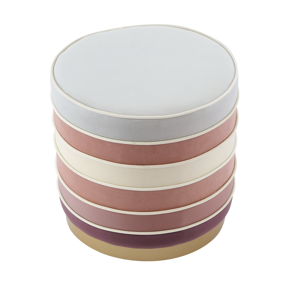 Blush Velvet And Gold Round Striped Ottoman By Homeroots | Ottomans | Modishstore - 3