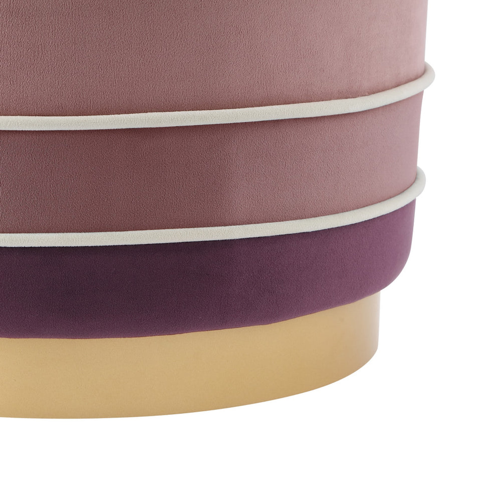 Blush Velvet And Gold Round Striped Ottoman By Homeroots | Ottomans | Modishstore - 4