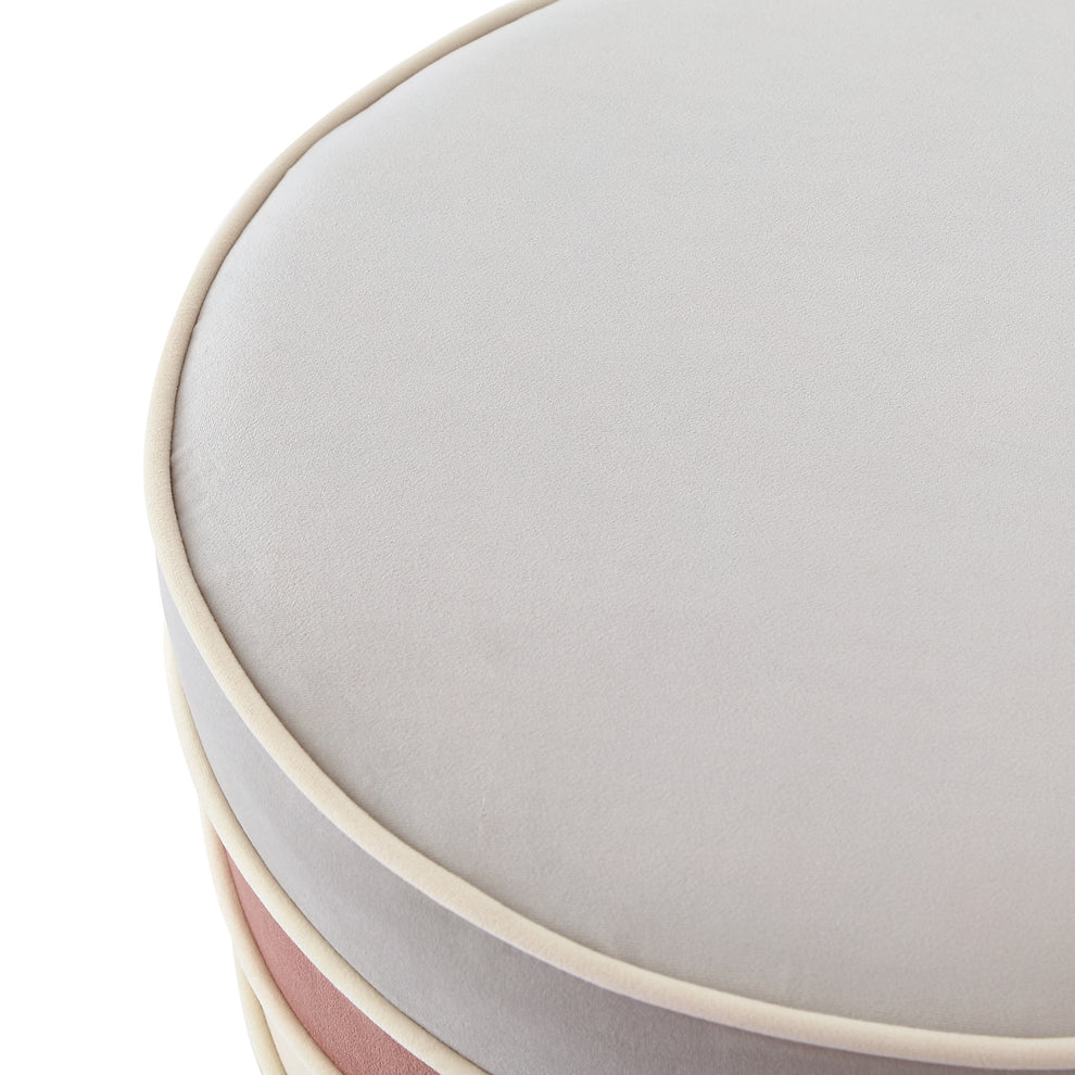 Blush Velvet And Gold Round Striped Ottoman By Homeroots | Ottomans | Modishstore - 6
