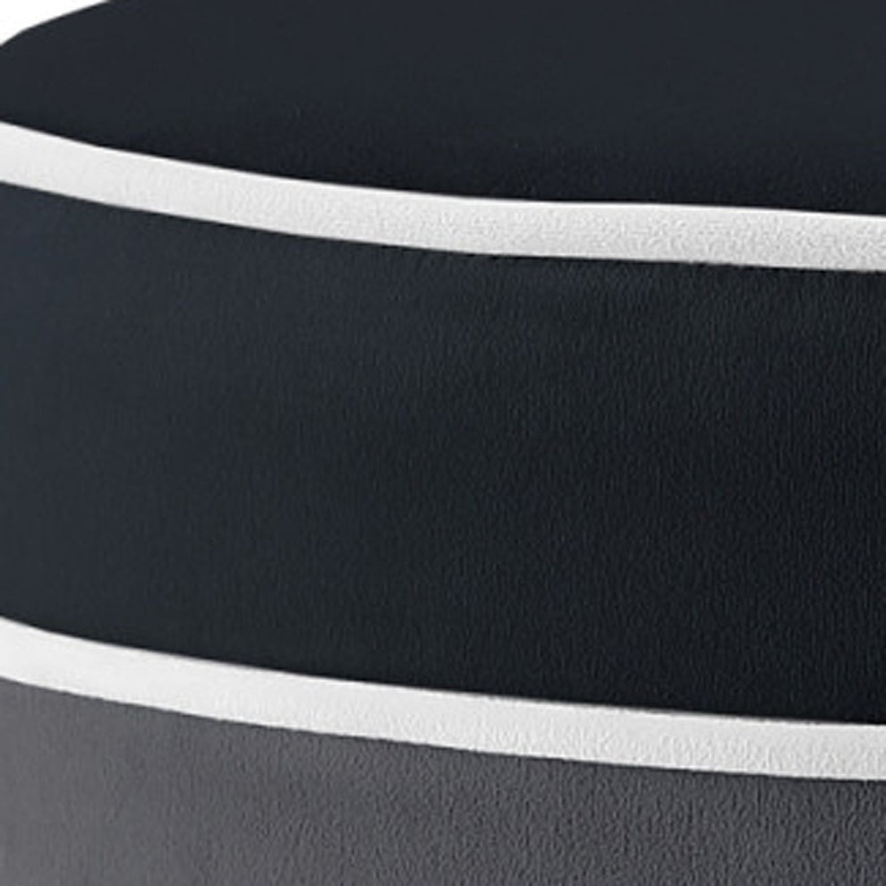 Black Velvet And Silver Round Striped Ottoman By Homeroots | Ottomans | Modishstore - 7