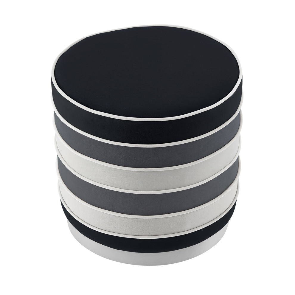 Black Velvet And Silver Round Striped Ottoman By Homeroots | Ottomans | Modishstore - 3