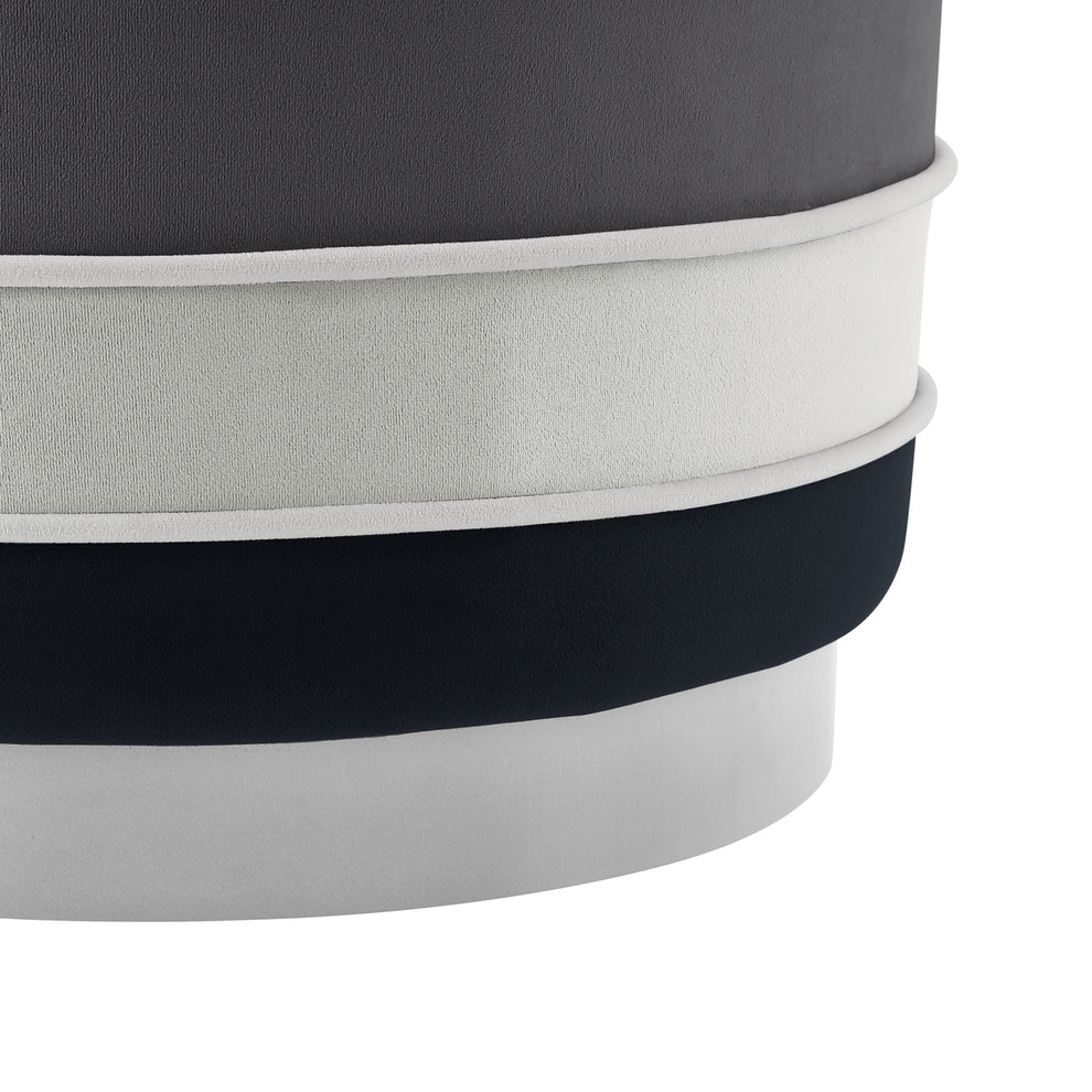 Black Velvet And Silver Round Striped Ottoman By Homeroots | Ottomans | Modishstore - 4
