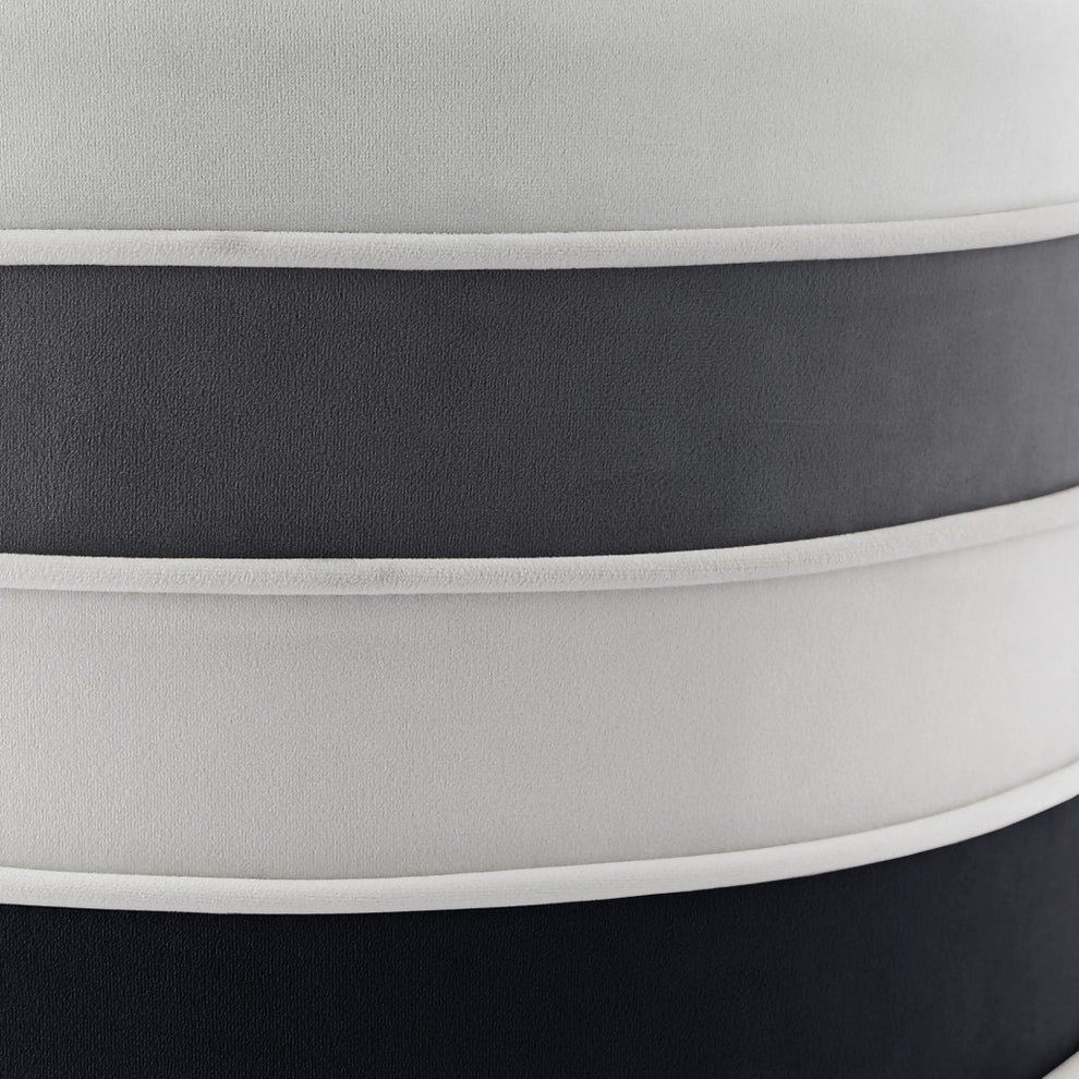 Black Velvet And Silver Round Striped Ottoman By Homeroots | Ottomans | Modishstore - 5