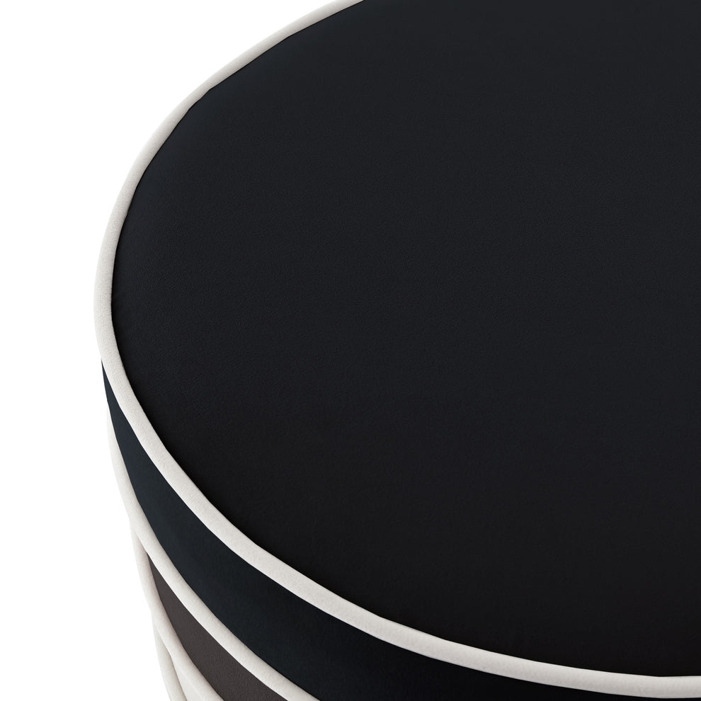 Black Velvet And Silver Round Striped Ottoman By Homeroots | Ottomans | Modishstore - 6