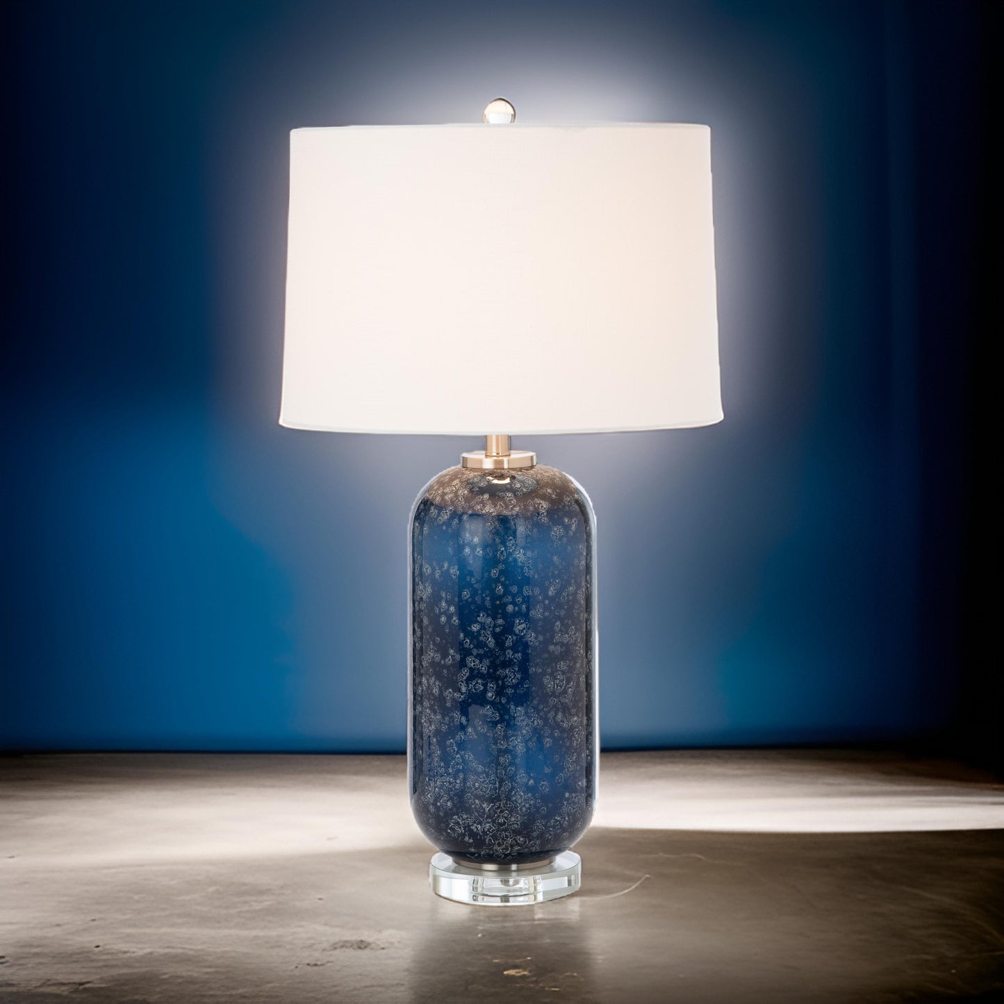 Set of Two Blue Crystal Table Lamp With White Drum Shade By Homeroots | Table Lamps | Modishstore - 2