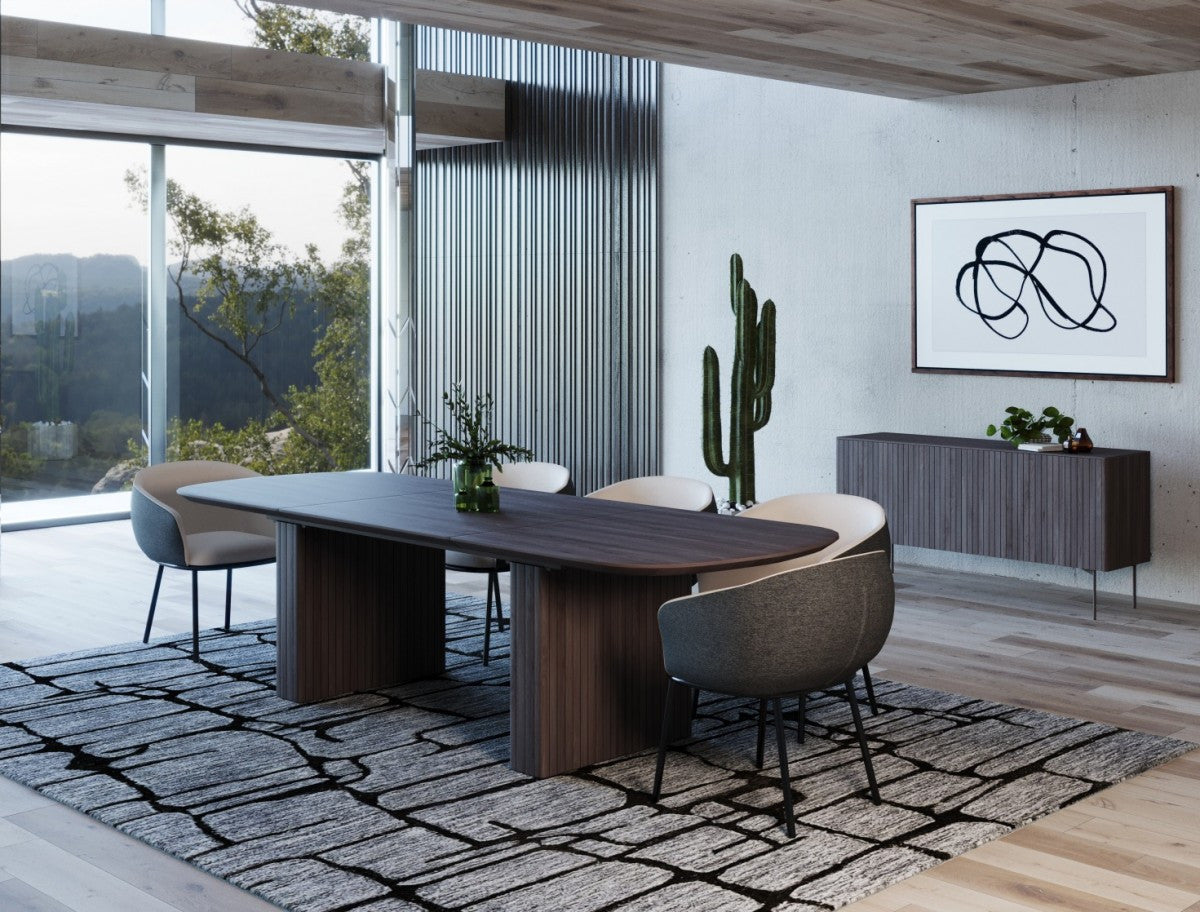 Smoked Rectangular Manufactured Wood Self-Storing Leaf Dining Table By Homeroots | Dining Tables | Modishstore - 2