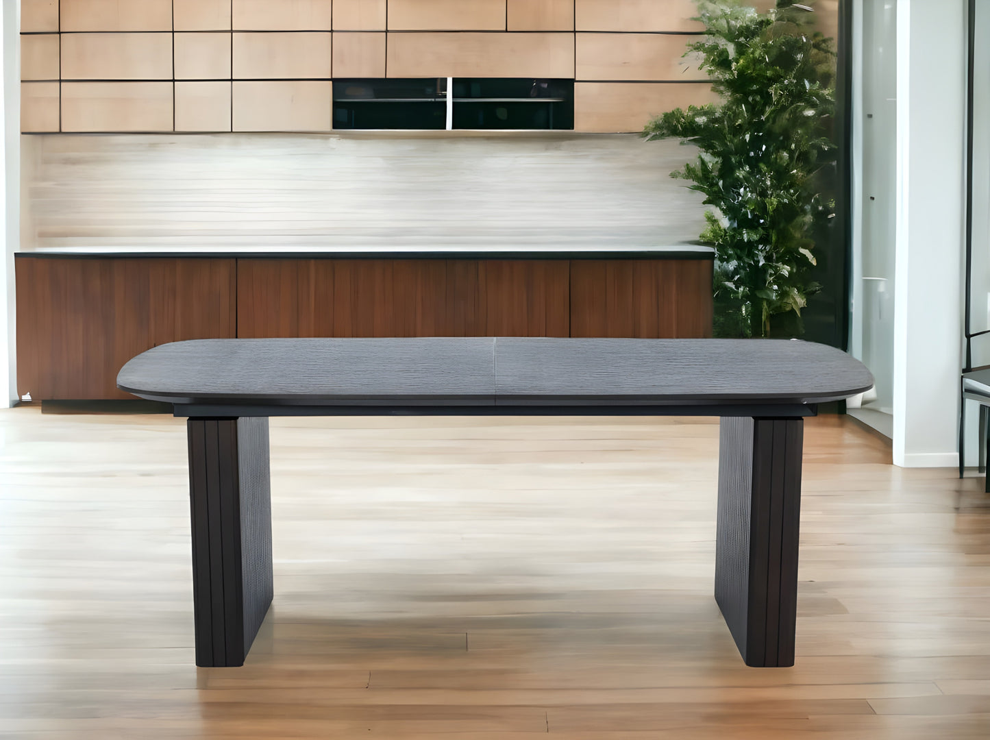 Smoked Rectangular Manufactured Wood Self-Storing Leaf Dining Table By Homeroots | Dining Tables | Modishstore - 7