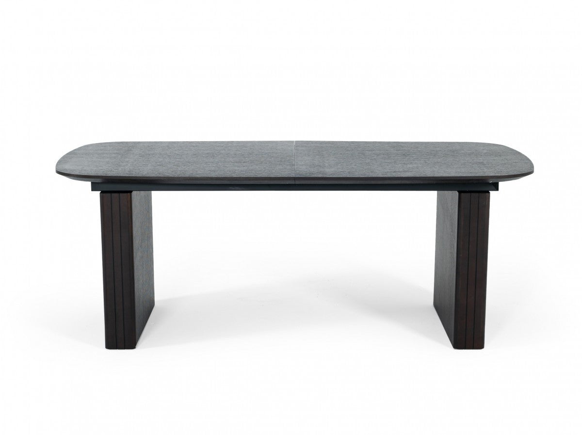 Smoked Rectangular Manufactured Wood Self-Storing Leaf Dining Table By Homeroots | Dining Tables | Modishstore - 1