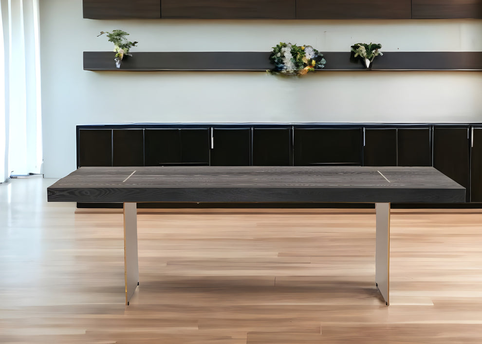 Dark Brown And Brass Metal Sled Base Dining Table By Homeroots | Dining Tables | Modishstore - 7