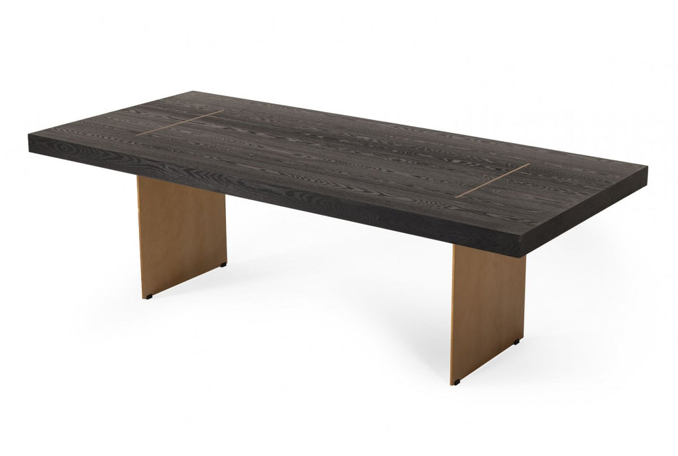Dark Brown And Brass Metal Sled Base Dining Table By Homeroots | Dining Tables | Modishstore - 5