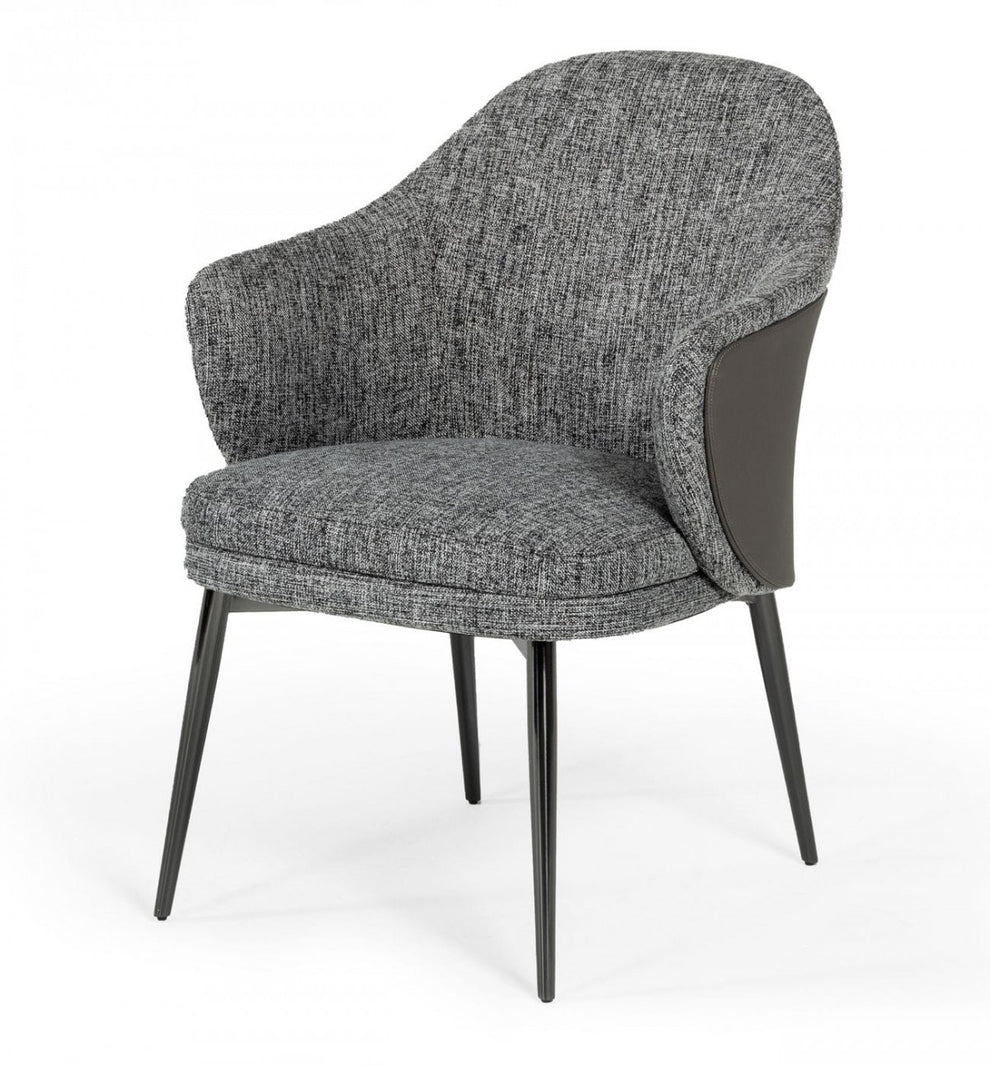 Gray And Black Upholstered Fabric and Faux Leather Wing Back Dining Arm Chair By Homeroots | Dining Chairs | Modishstore - 5