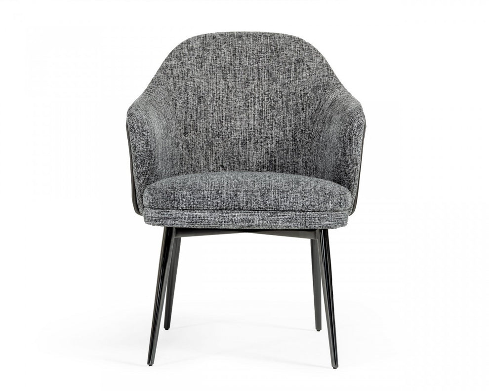 Gray And Black Upholstered Fabric and Faux Leather Wing Back Dining Arm Chair By Homeroots | Dining Chairs | Modishstore - 7