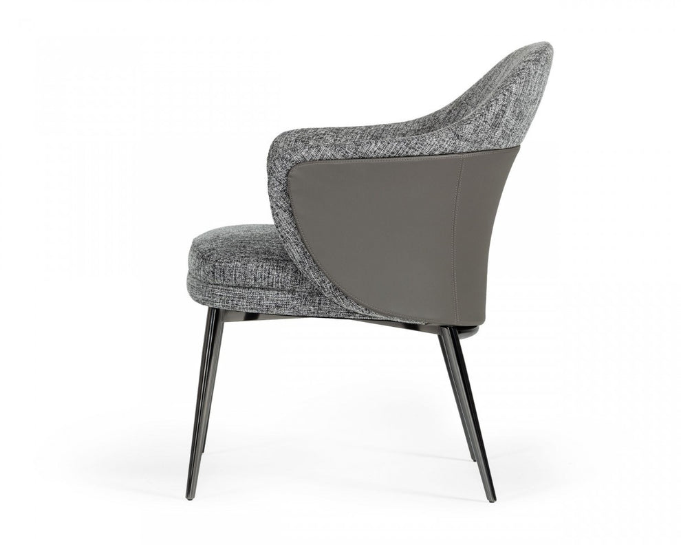 Gray And Black Upholstered Fabric and Faux Leather Wing Back Dining Arm Chair By Homeroots | Dining Chairs | Modishstore - 6