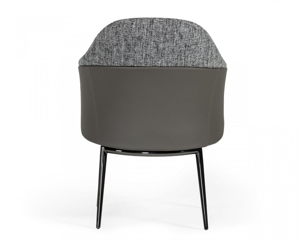 Gray And Black Upholstered Fabric and Faux Leather Wing Back Dining Arm Chair By Homeroots | Dining Chairs | Modishstore - 2