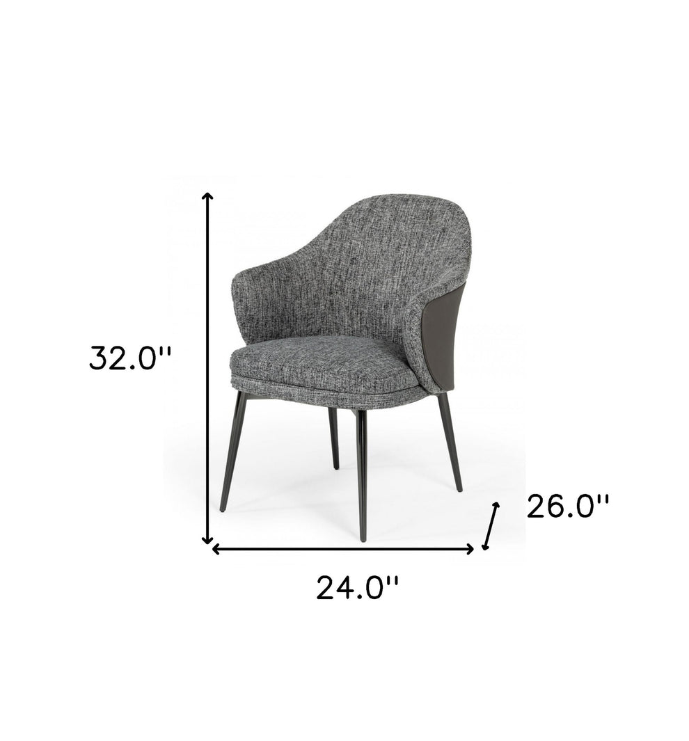 Gray And Black Upholstered Fabric and Faux Leather Wing Back Dining Arm Chair By Homeroots | Dining Chairs | Modishstore - 4