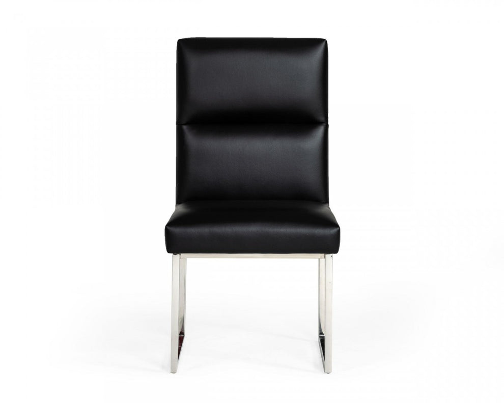 Set of Two Tufted Black And Silver Upholstered Faux Leather Dining Side Chairs By Homeroots | Dining Chairs | Modishstore - 2