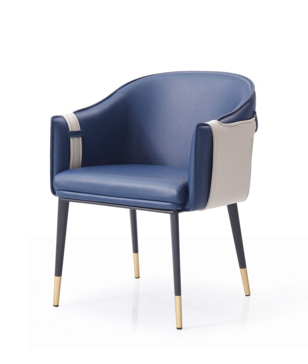 Blue and Beige And Black Upholstered Faux Leather Dining Arm Chair By Homeroots | Dining Chairs | Modishstore - 3