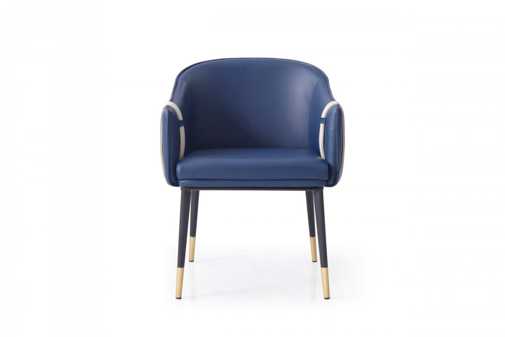 Blue and Beige And Black Upholstered Faux Leather Dining Arm Chair By Homeroots | Dining Chairs | Modishstore - 4