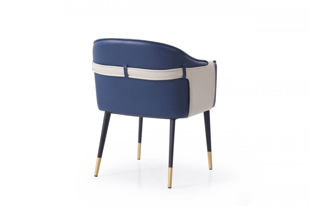 Blue and Beige And Black Upholstered Faux Leather Dining Arm Chair By Homeroots | Dining Chairs | Modishstore - 2