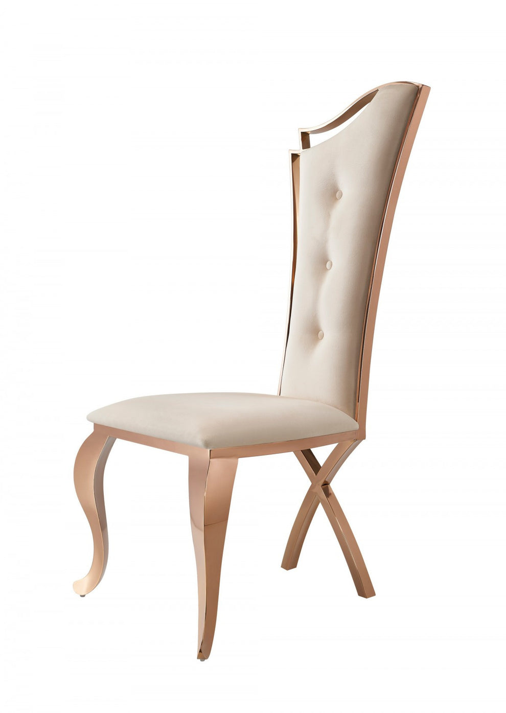 Set of Two Tufted Beige And Rose Gold Upholstered Velvet Dining Side Chairs By Homeroots | Dining Chairs | Modishstore - 4