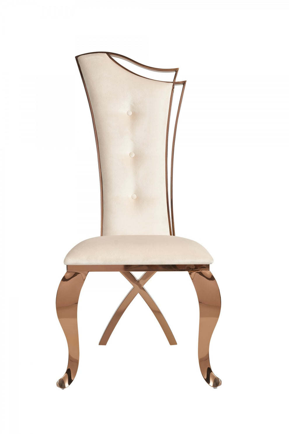 Set of Two Tufted Beige And Rose Gold Upholstered Velvet Dining Side Chairs By Homeroots | Dining Chairs | Modishstore - 3