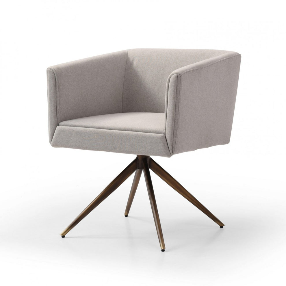 Light Gray And Brass Upholstered Fabric Dining Arm Chair By Homeroots | Dining Chairs | Modishstore - 3