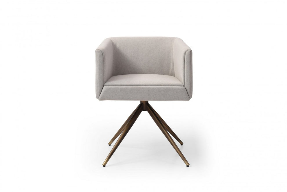 Light Gray And Brass Upholstered Fabric Dining Arm Chair By Homeroots | Dining Chairs | Modishstore - 2