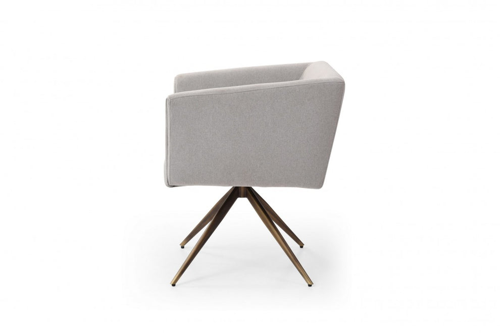 Light Gray And Brass Upholstered Fabric Dining Arm Chair By Homeroots | Dining Chairs | Modishstore - 4